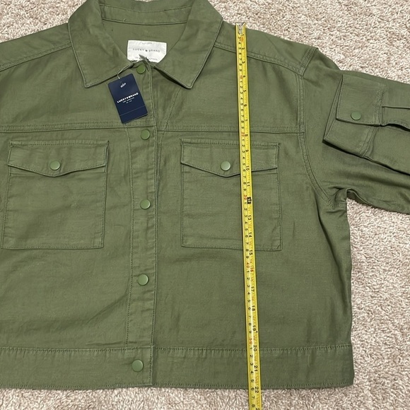Lucky Brand Women’s Jacket Large Green Cotton Blend Button Front Cropped Casual - Picture 6 of 9
